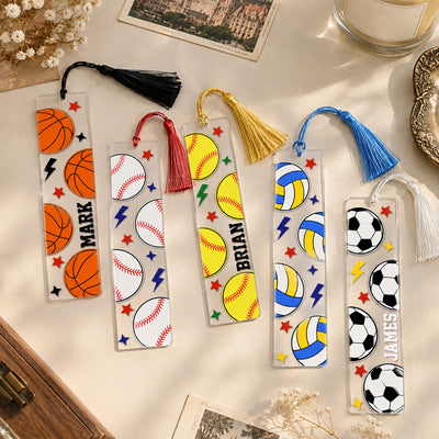 Custom Name And Sports Ball Acrylic Bookmark Gift For Kids - Custom Bookmark