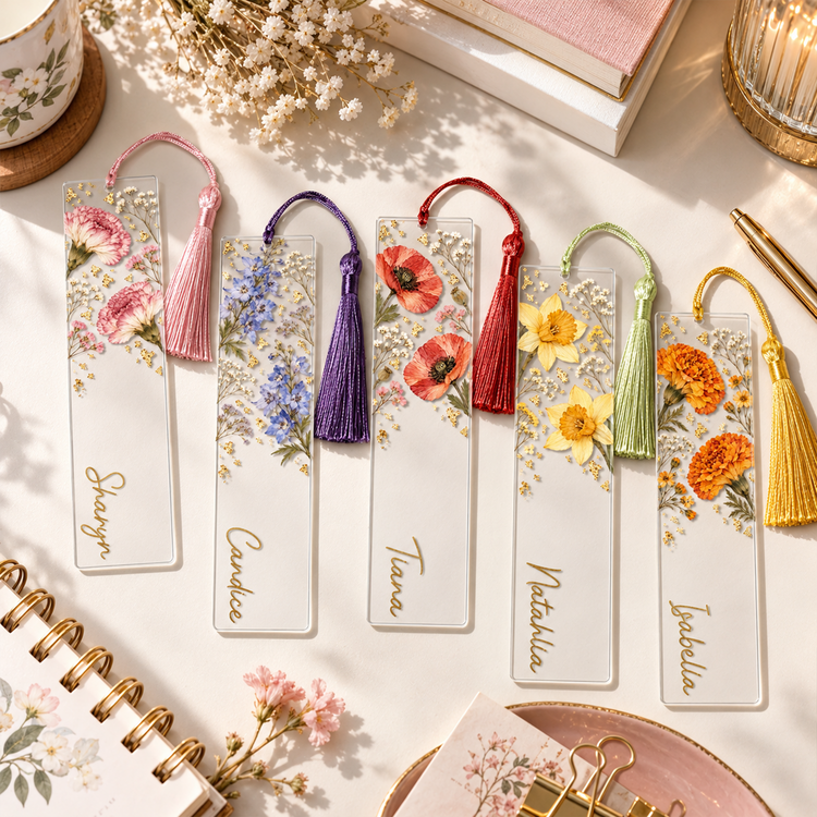 Custom Name + Birth Flower Floral Resin Bookmark Gift For Her - Custom Bookmark 1