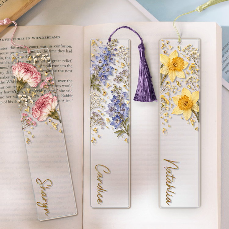 Custom Name + Birth Flower Floral Resin Bookmark Gift For Her - Custom Bookmark 3