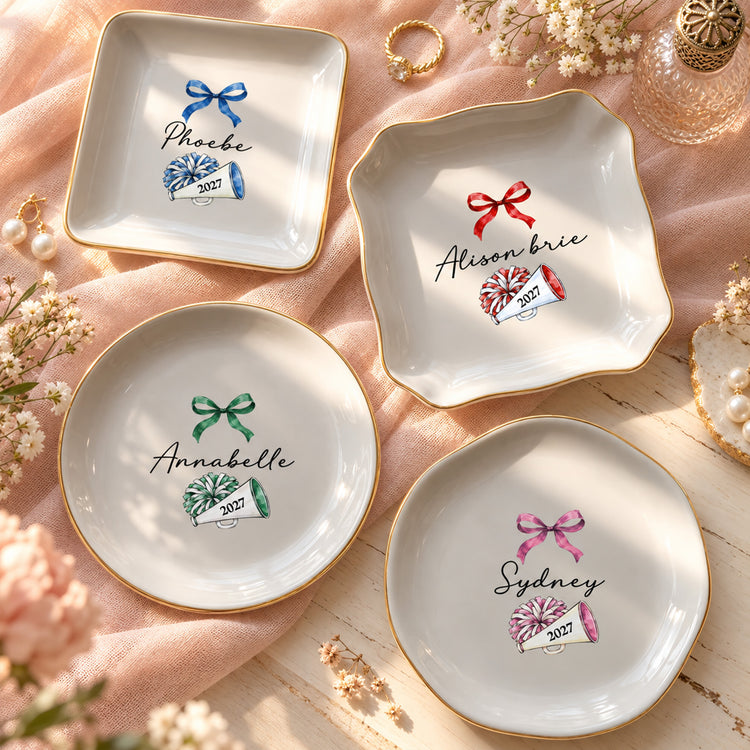 Custom Name Cheerleading Coquette Senior Night Team Gift - Personalized Jewelry Dish 1