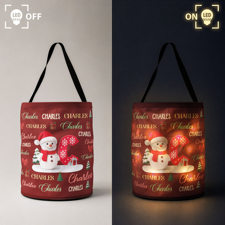Custom Name Christmas Gift Bag, Christmas Bag With Name, Holiday Gift Bag, Santa Gift Bag, Family Christmas Sack Snowman Initial Letter - Personalized Basket 3