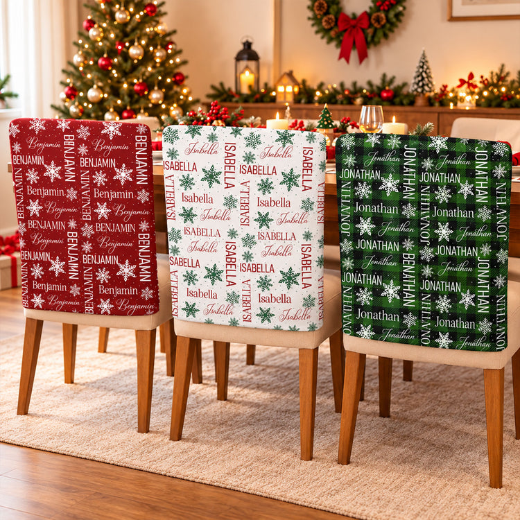 Custom Name Christmas Plaid Christmas Party Reunion - Personalized Chair Back Cover 1