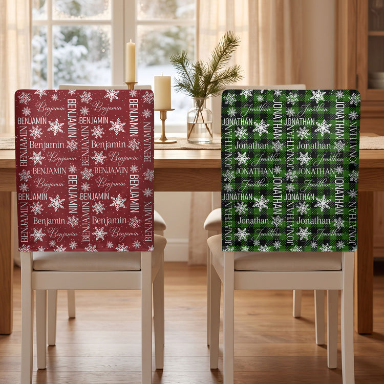 Custom Name Christmas Plaid Christmas Party Reunion - Personalized Chair Back Cover 2