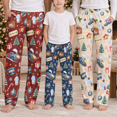 Custom Name Christmas Sleepwear Polar Express, Family Matching Pants - Personalized Lounge Pants