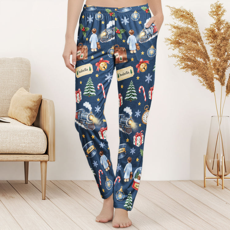 Custom Name Christmas Sleepwear Polar Express, Family Matching Pants - Personalized Lounge Pants 3