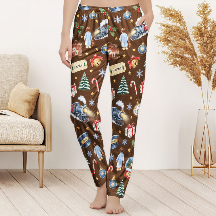 Custom Name Christmas Sleepwear Polar Express, Family Matching Pants - Personalized Lounge Pants 5