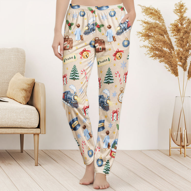 Custom Name Christmas Sleepwear Polar Express, Family Matching Pants - Personalized Lounge Pants 7