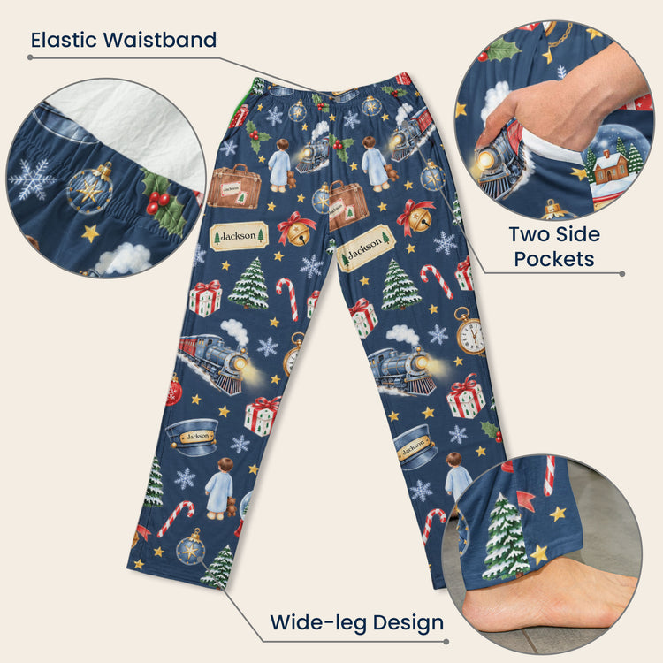 Custom Name Christmas Sleepwear Polar Express, Family Matching Pants - Personalized Lounge Pants 10