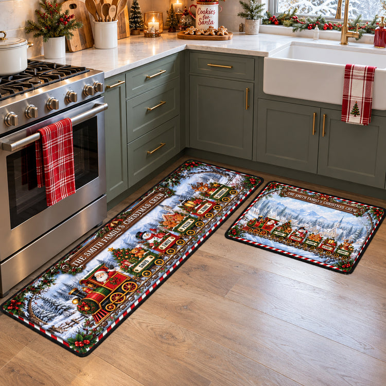 Custom Name Family Christmas Crew Rug, Custom Name Christmas Train Runner, Family Holiday Rug,Christmas Kitchen Mat - Personalized Runner Rug 2