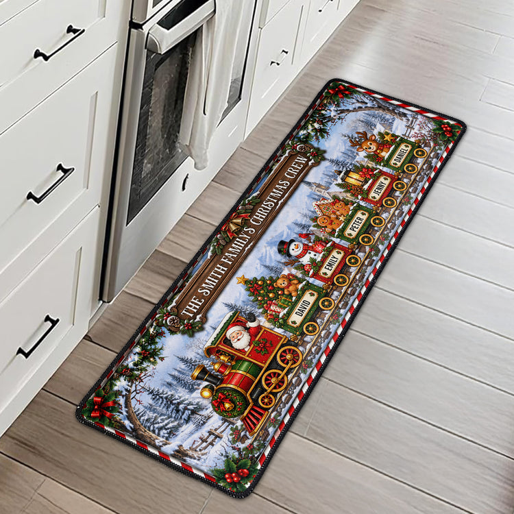 Custom Name Family Christmas Crew Rug, Custom Name Christmas Train Runner, Family Holiday Rug,Christmas Kitchen Mat - Personalized Runner Rug 3