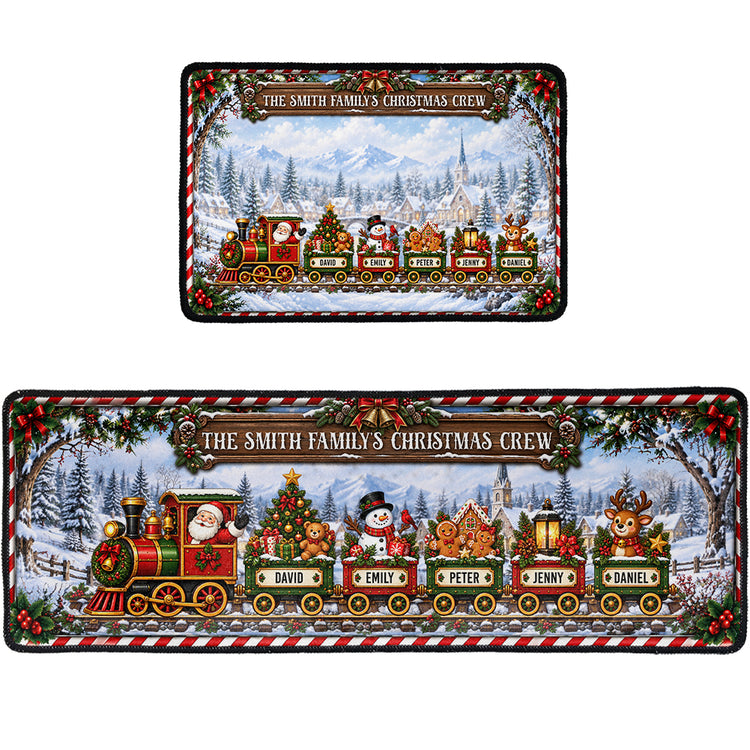 Custom Name Family Christmas Crew Rug, Custom Name Christmas Train Runner, Family Holiday Rug,Christmas Kitchen Mat - Personalized Runner Rug 4