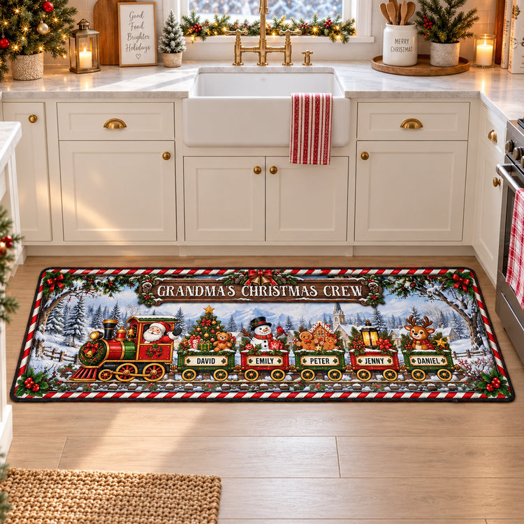 Custom Name Family Christmas Crew Rug, Custom Name Christmas Train Runner, Family Holiday Rug,Christmas Kitchen Mat - Personalized Runner Rug 5