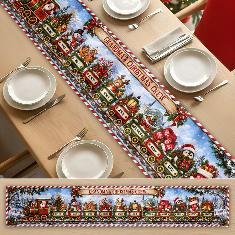 Custom Name Christmas Train Holiday Runner, Christmas Dining Table Decor, Family Christmas Decoration, Holiday Gift - Personalized Table Runner 5