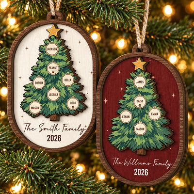 Custom Name Christmas Tree 2 Layers Christmas Gifts For Family - Personalized Ornament