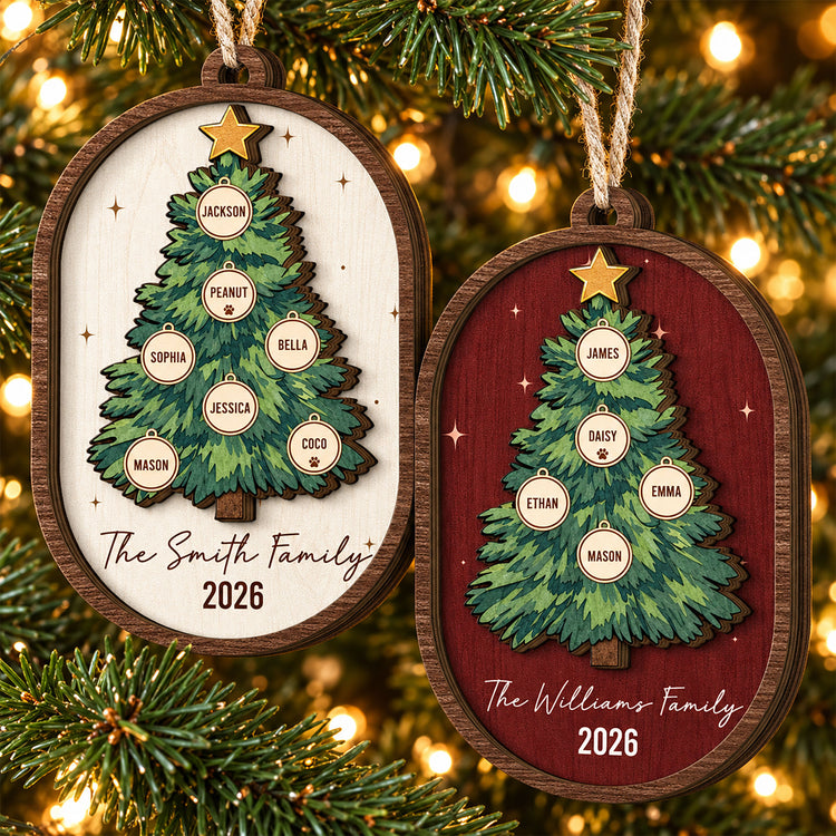 Custom Name Christmas Tree 2 Layers Christmas Gifts For Family - Personalized Ornament 1