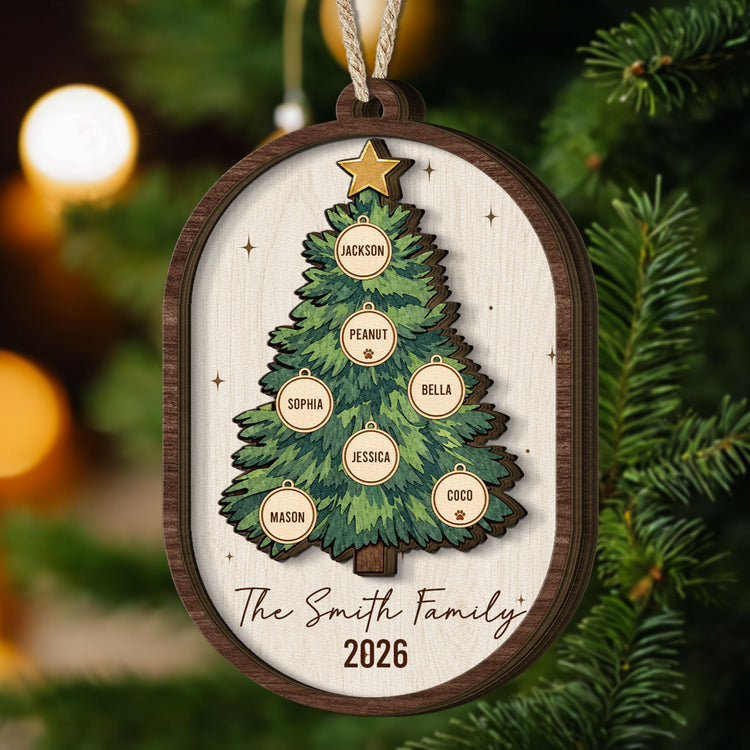 Custom Name Christmas Tree 2 Layers Christmas Gifts For Family - Personalized Ornament 2