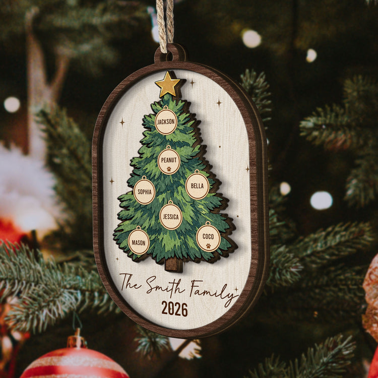 Custom Name Christmas Tree 2 Layers Christmas Gifts For Family - Personalized Ornament 3
