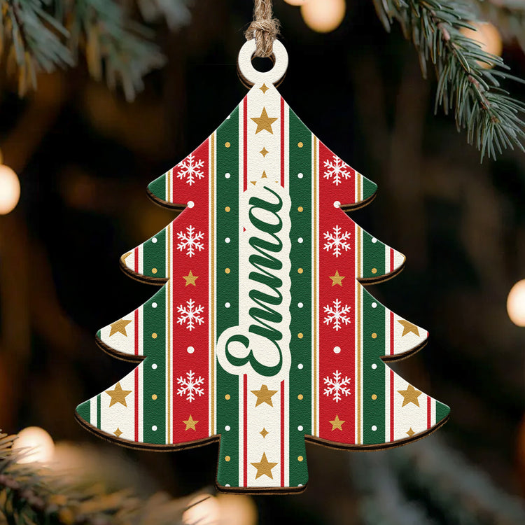 Custom Name Christmas Tree Stripe Christmas Pattern - Personalized Ornament 3
