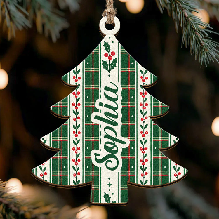 Custom Name Christmas Tree Stripe Christmas Pattern - Personalized Ornament 4