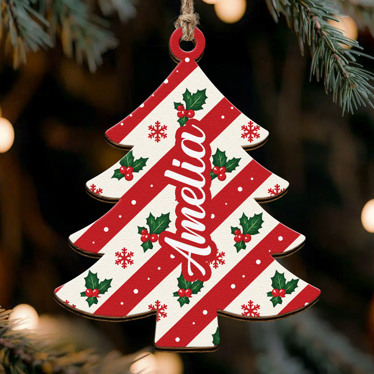 Custom Name Christmas Tree Stripe Christmas Pattern - Personalized Ornament 5