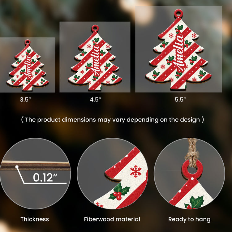 Custom Name Christmas Tree Stripe Christmas Pattern - Personalized Ornament 9
