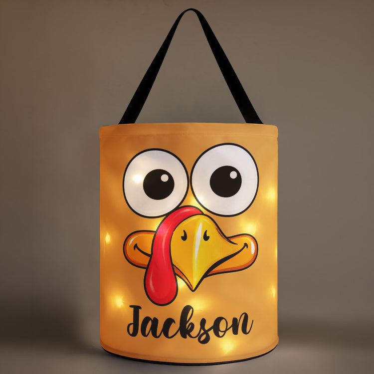 Custom Name Cute Kids Thanksgiving Turkey Favor Treat Bag With Led Light - Personalized Basket 3