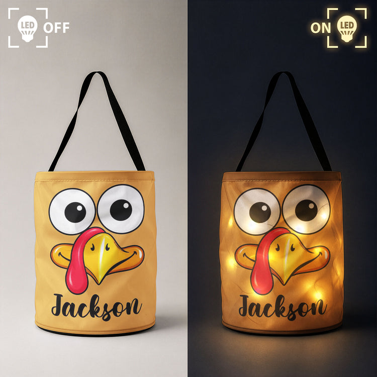 Custom Name Cute Kids Thanksgiving Turkey Favor Treat Bag With Led Light - Personalized Basket 4