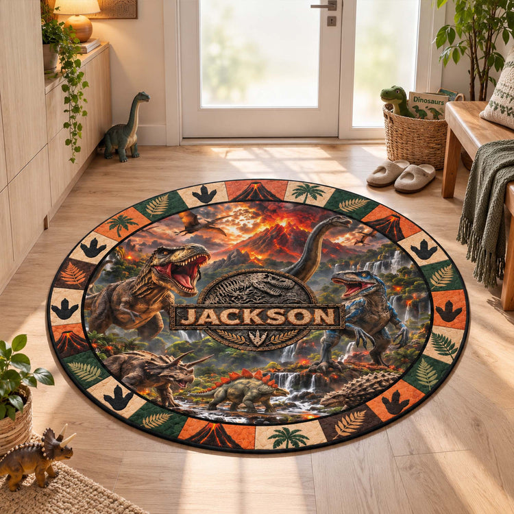 Custom Name Dinosaur Jurassic T-Rex Boys Room Decor Toddler - Personalized Quilted Mat 4