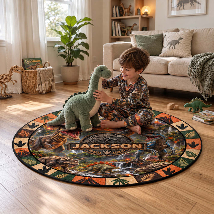 Custom Name Dinosaur Jurassic T-Rex Boys Room Decor Toddler - Personalized Quilted Mat 5