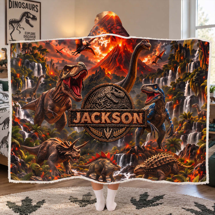 Custom Name Dinosaur Jurassic T-Rex - Personalized Blanket 1