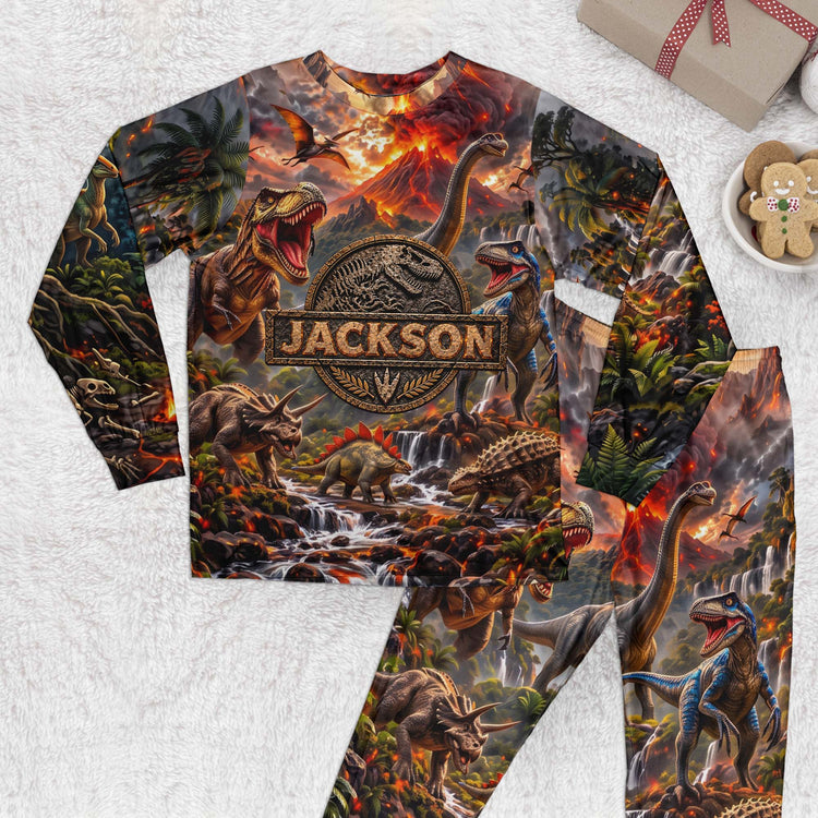 Custom Name Dinosaur Jurassic T-Rex - Personalized Pajamas 2