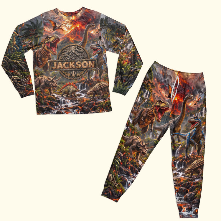 Custom Name Dinosaur Jurassic T-Rex - Personalized Pajamas 3
