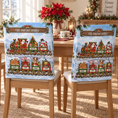 Custom Name Family Christmas Crew Seat Covers, Dining Chair Slipcover Protector For Holiday Home Kitchen Decor - Personalized Chair Back Cover