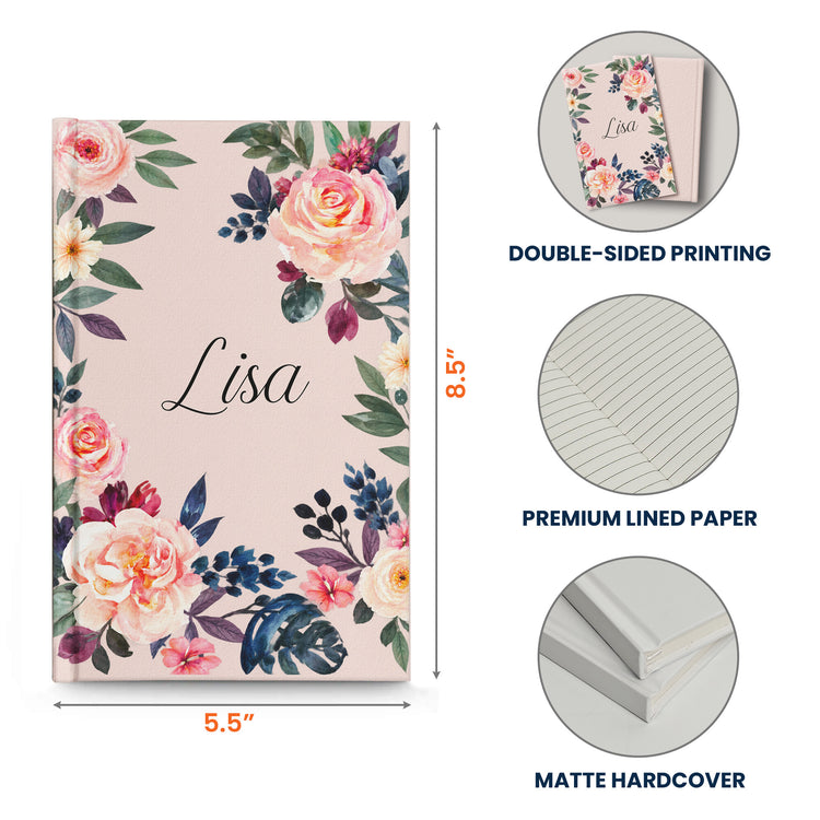 Custom Name, Font, Background Floral - For Coworker, Her - Personalized Journal 8