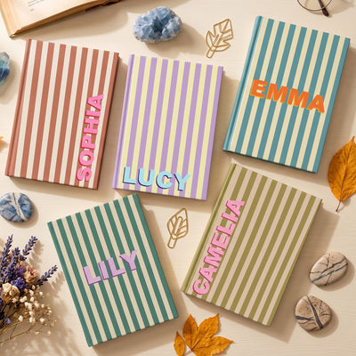 Custom Name, Font, Background Striped, Leopard - For Coworker, Her - Personalized Journal