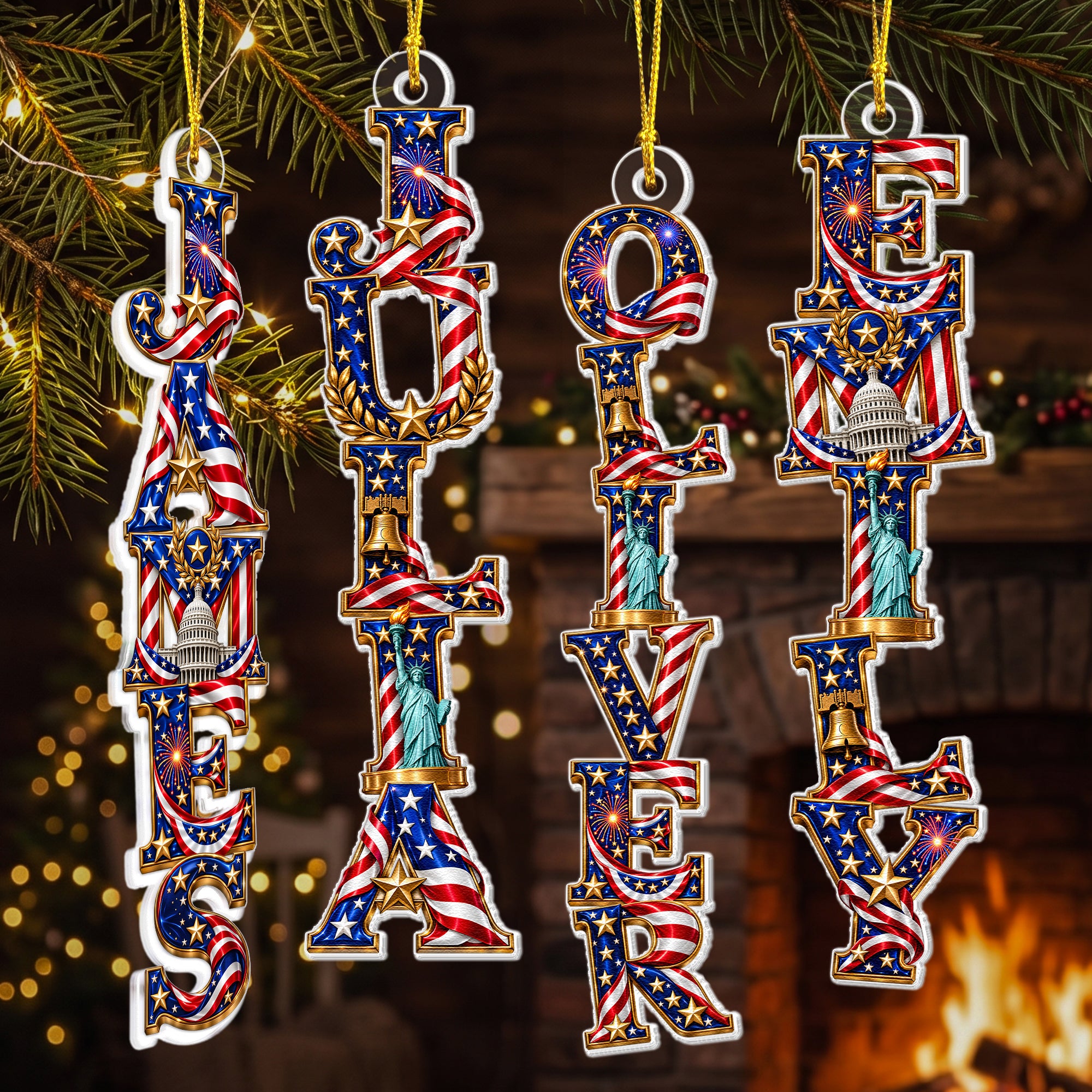 Custom Name For Family, Kids Christmas 250 Anniversary Usa Stocking Tags - Personalized Ornament 1