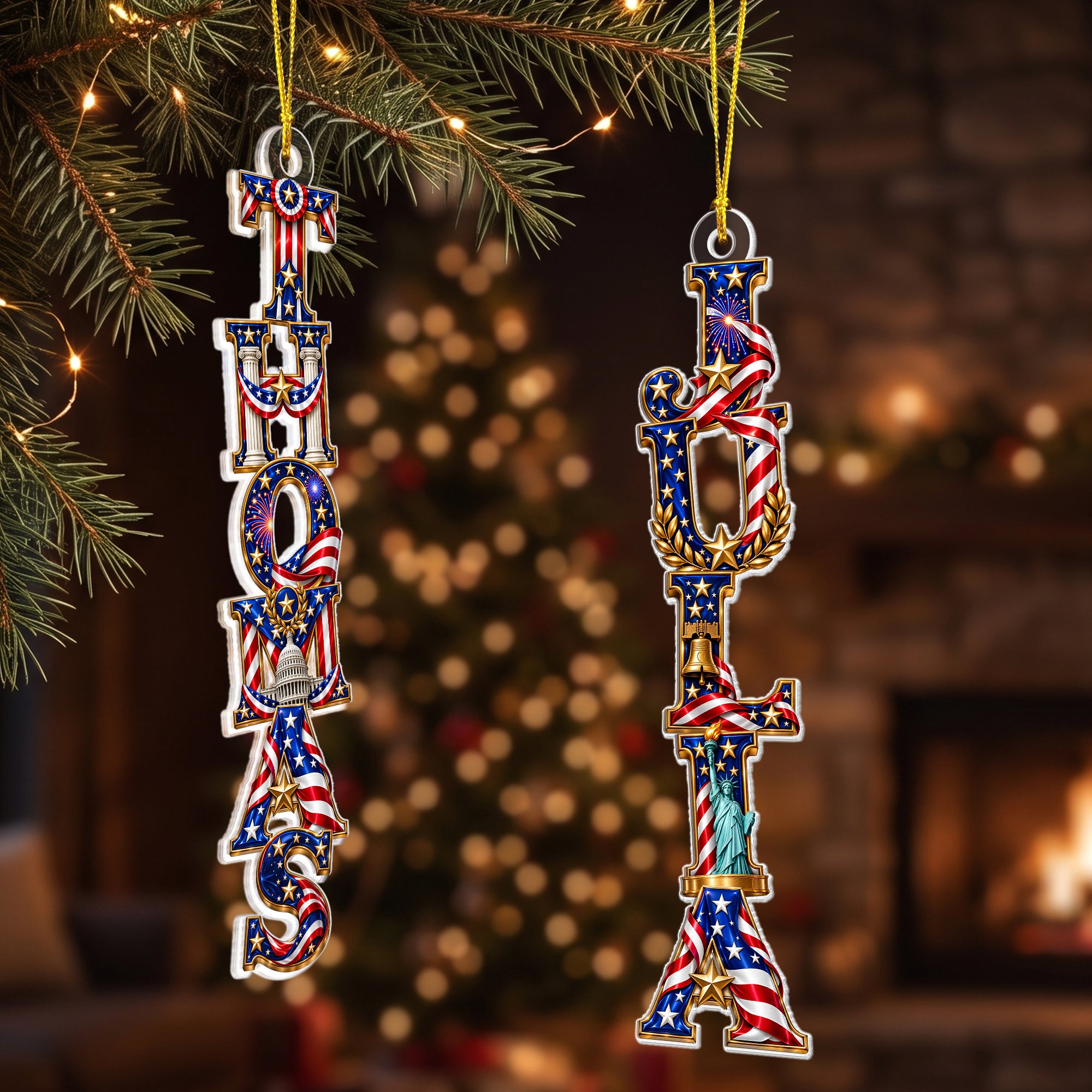Custom Name For Family, Kids Christmas 250 Anniversary Usa Stocking Tags - Personalized Ornament 3