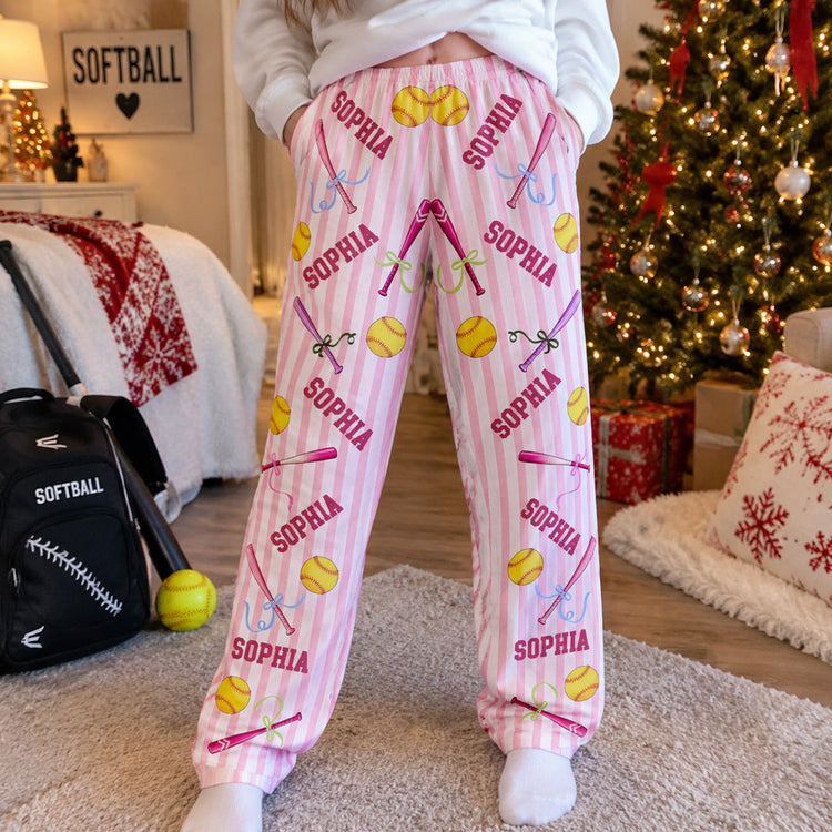 Custom Name Gift For Softball Lovers, Softbal Player, Softball Girls - Personalized Lounge Pants 2