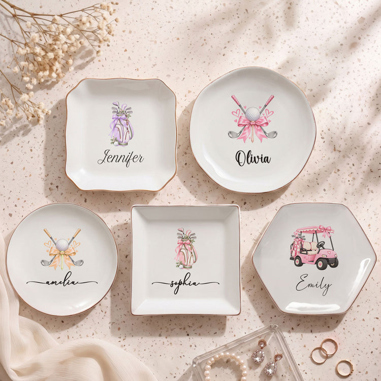 Custom Name Golf Lovers Coquette Golf Girl Gifts For Coach, Golf Club, For Her - Personalized Jewelry Dish 1