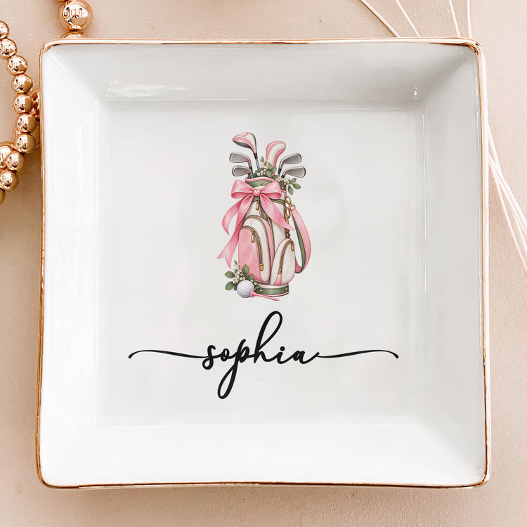 Custom Name Golf Lovers Coquette Golf Girl Gifts For Coach, Golf Club, For Her - Personalized Jewelry Dish 2