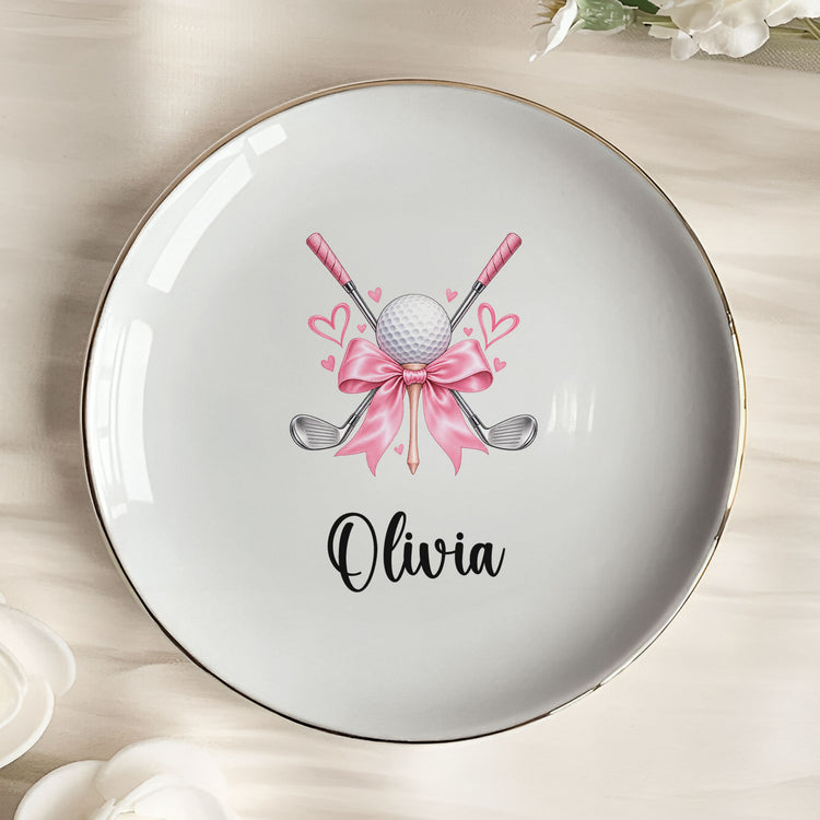Custom Name Golf Lovers Coquette Golf Girl Gifts For Coach, Golf Club, For Her - Personalized Jewelry Dish 5