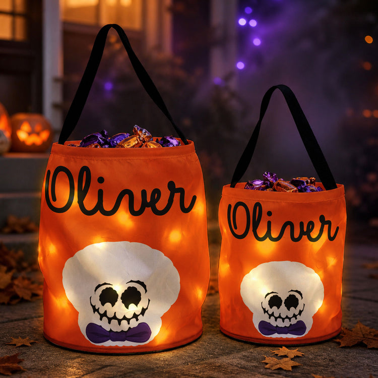 Custom Name Halloween Candy Basket For Kids With Glow Light - Personalized Halloween Basket 2