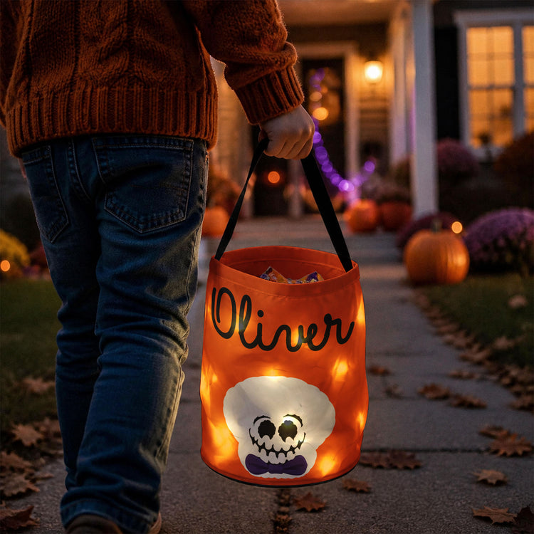 Custom Name Halloween Candy Basket For Kids With Glow Light - Personalized Halloween Basket 3