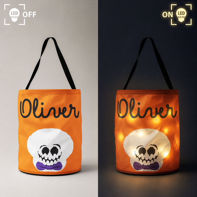 Custom Name Halloween Candy Basket For Kids With Glow Light - Personalized Halloween Basket 4