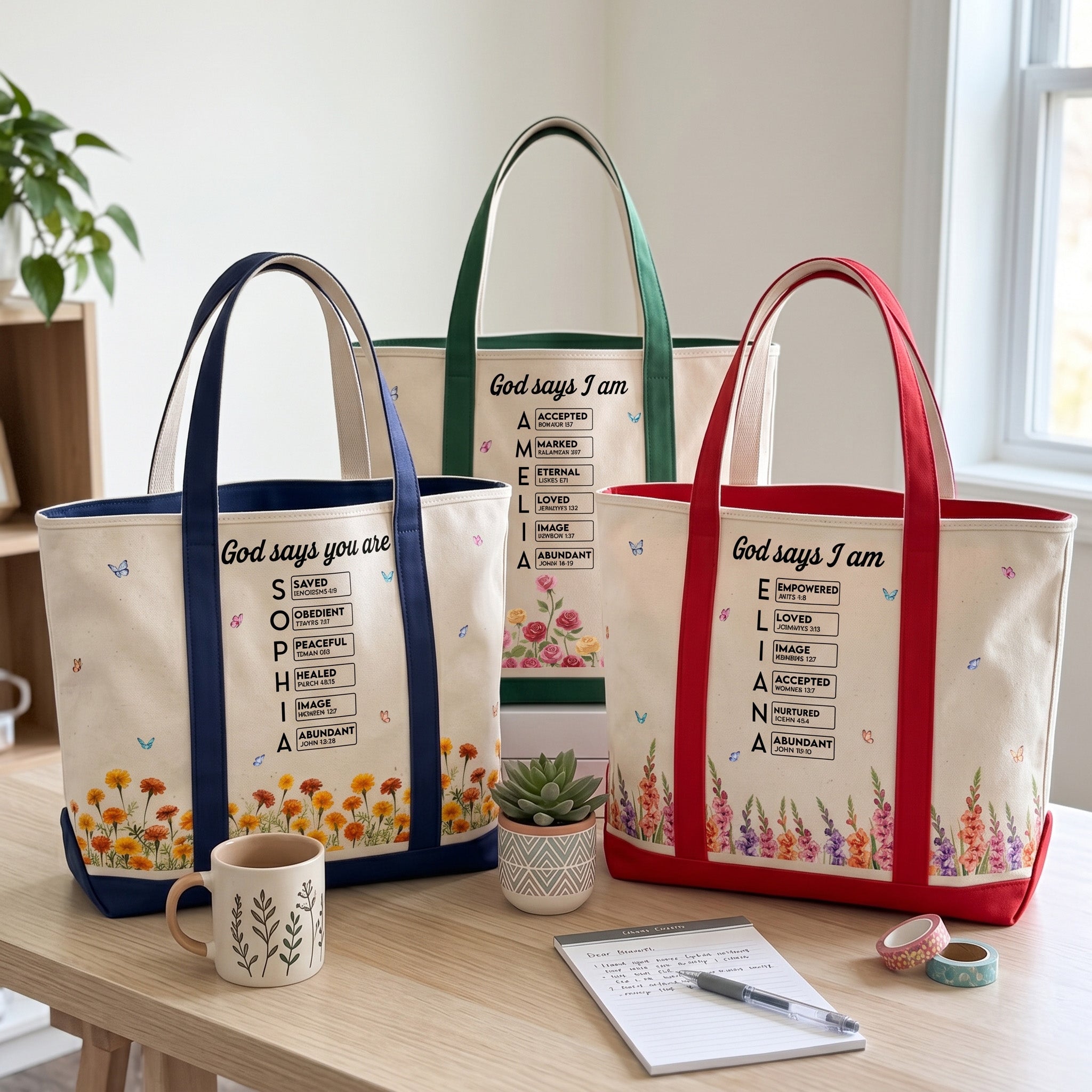 Custom Name In Bible Verse & Birth Flower New Version - Personalized Tote Bag 1