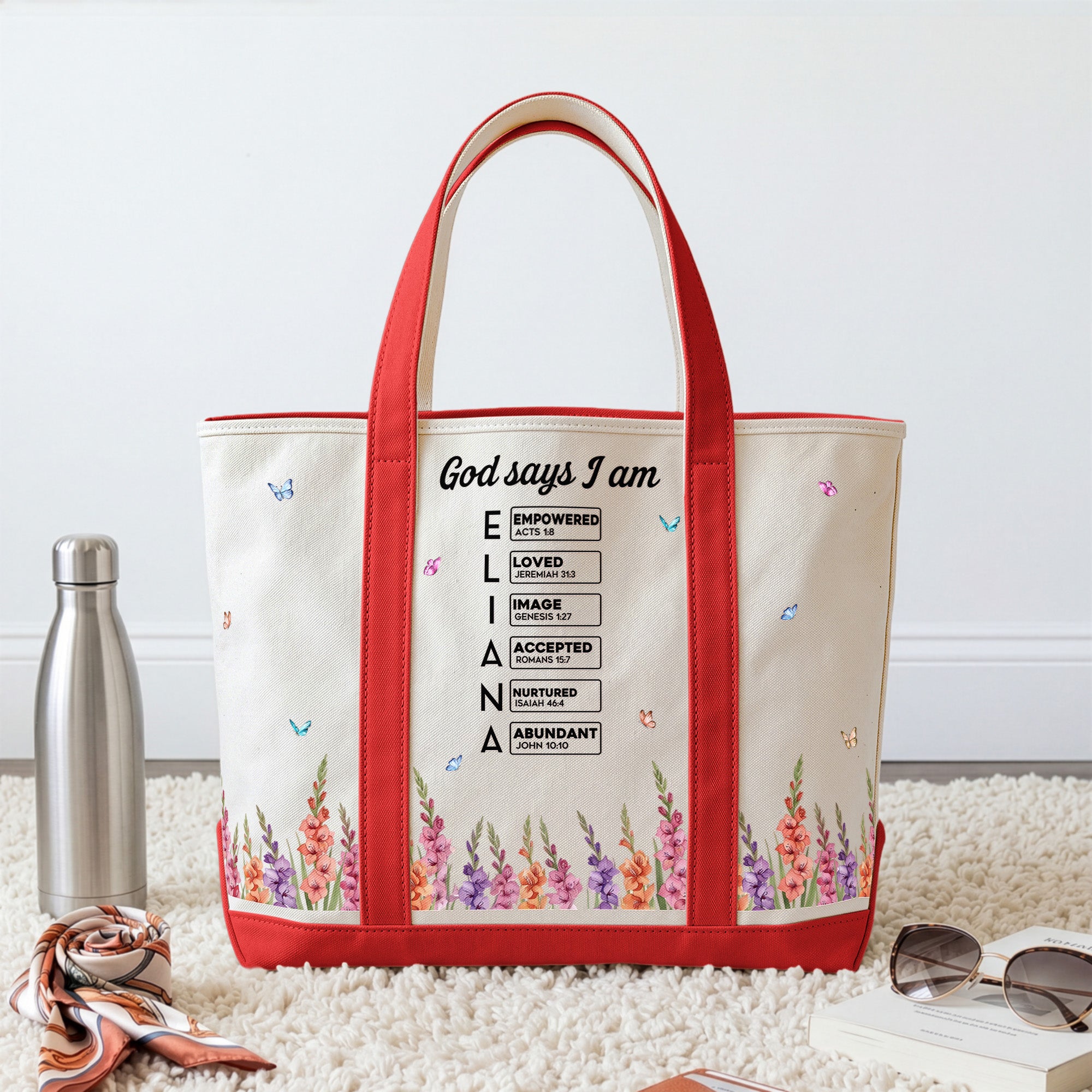 Custom Name In Bible Verse & Birth Flower New Version - Personalized Tote Bag 2