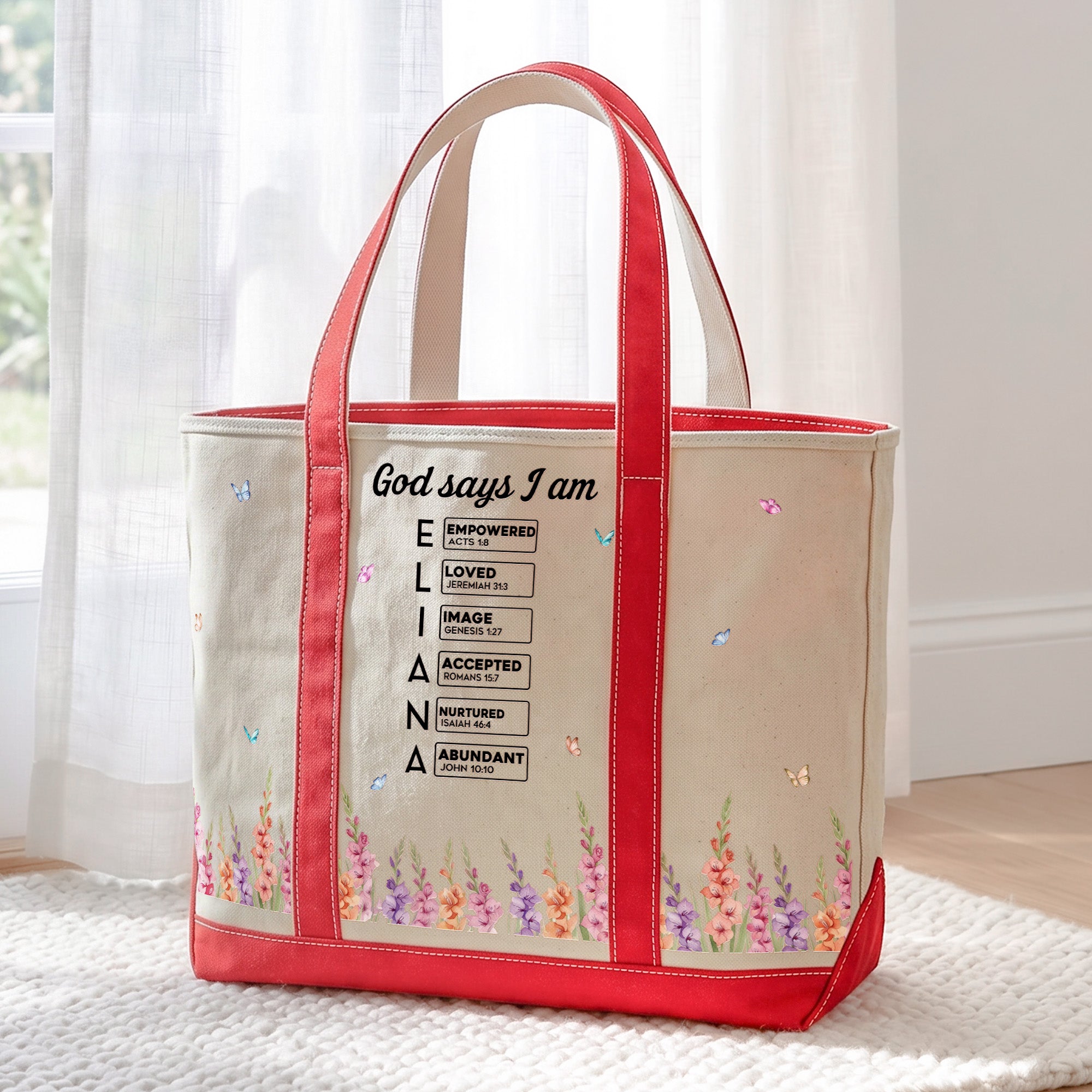 Custom Name In Bible Verse & Birth Flower New Version - Personalized Tote Bag 6