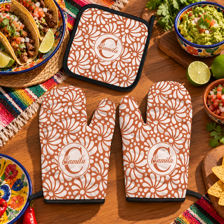 Custom Name Monogram Mexican Talavera Pattern Gifts For Abuelas Mamas Tias - Personalized Oven Mitts 1