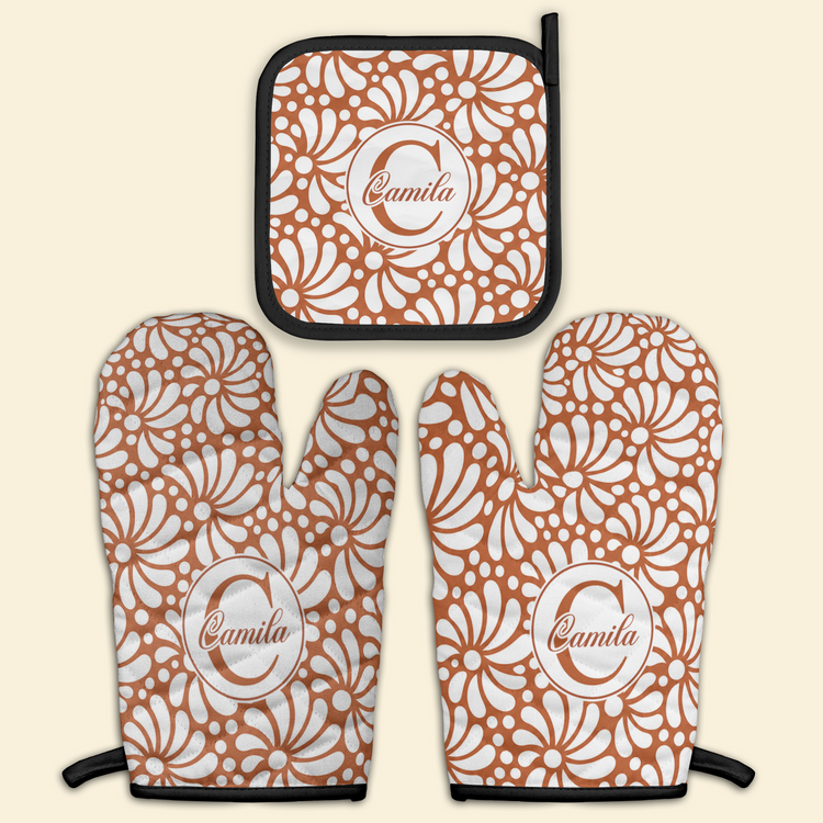 Custom Name Monogram Mexican Talavera Pattern Gifts For Abuelas Mamas Tias - Personalized Oven Mitts 7
