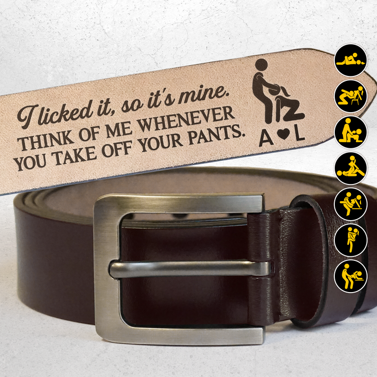 Custom Name Naughty Couple Funny Gift For Husband - Personalized Leather Belt 1